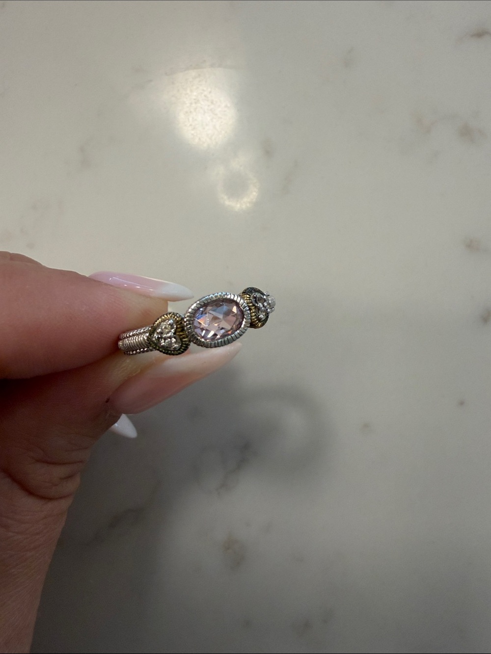 Vintage JR Judith Ripka Sterling 925 18K Light Pink Crystal Ring | Size 7